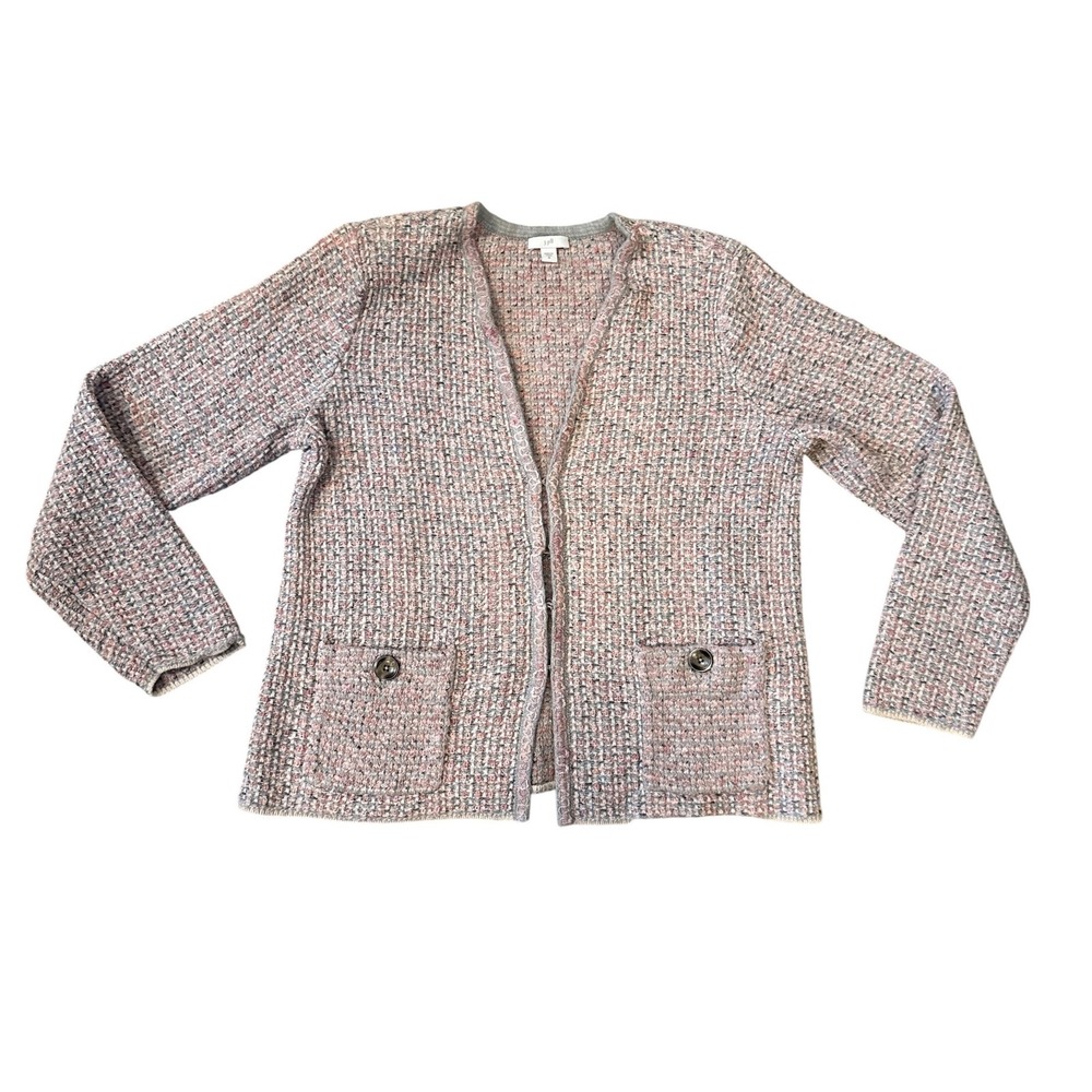J. Jill Cardigan Sweater Womens‎ Medium Pink Multi Good Textured Front Knit